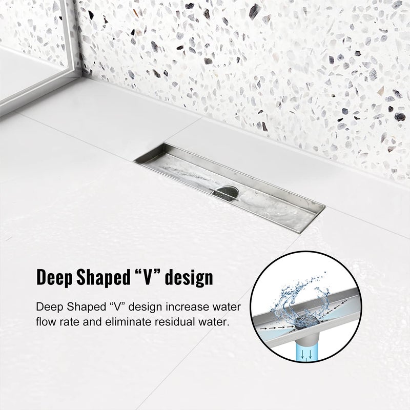 Elefloom Linear Shower Drain, 12 inch Drain with Tile Insert 2-in-1 Panel, Brushed 304 Stainless Steel Shower Floor Drain, Linear Drain with Hair Strainer and Adjustable Feet - Image 5